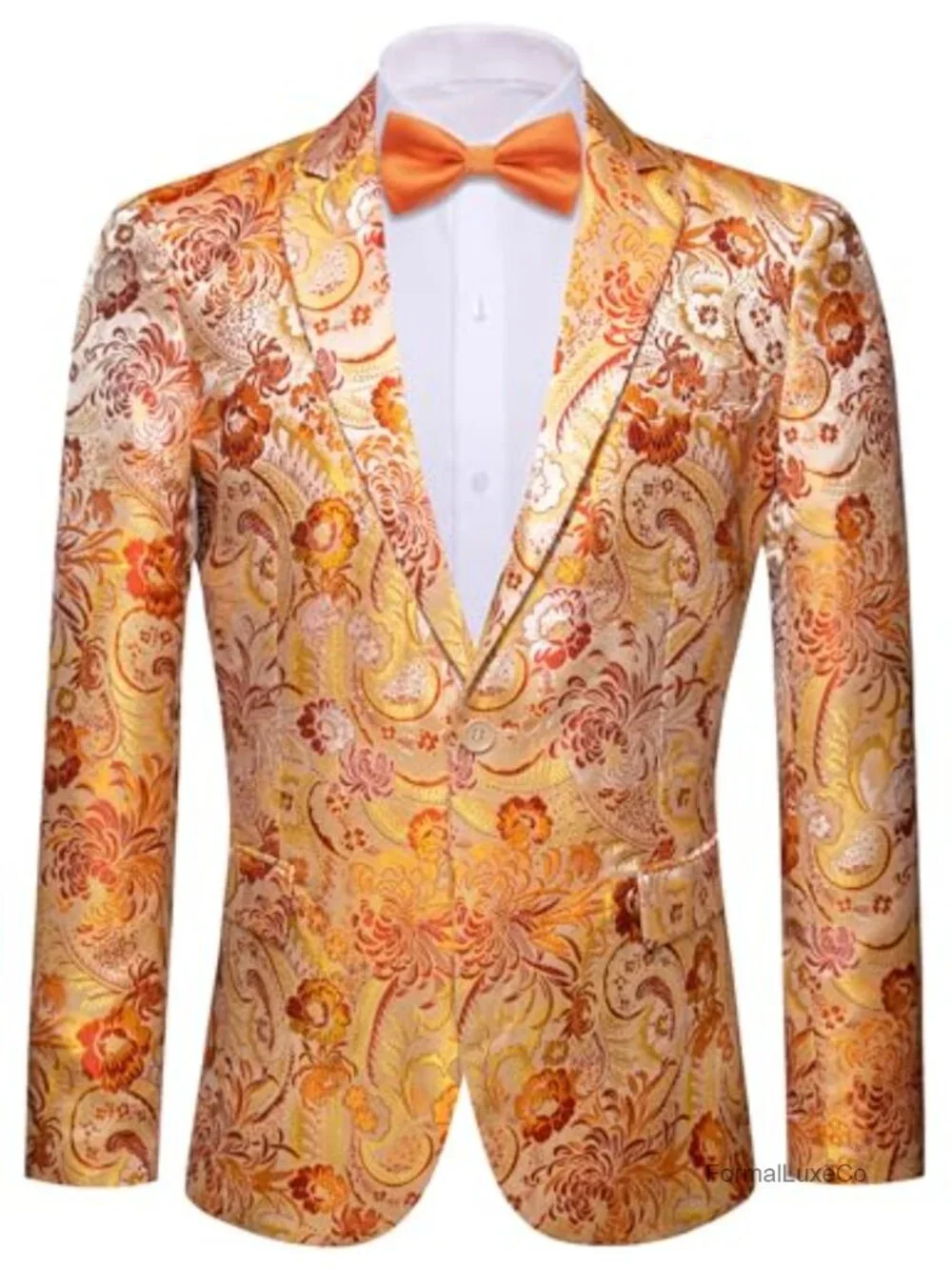 Men's Embroidered Floral Blazer Suit Jacket Notched Lapel One Button Sport Coat